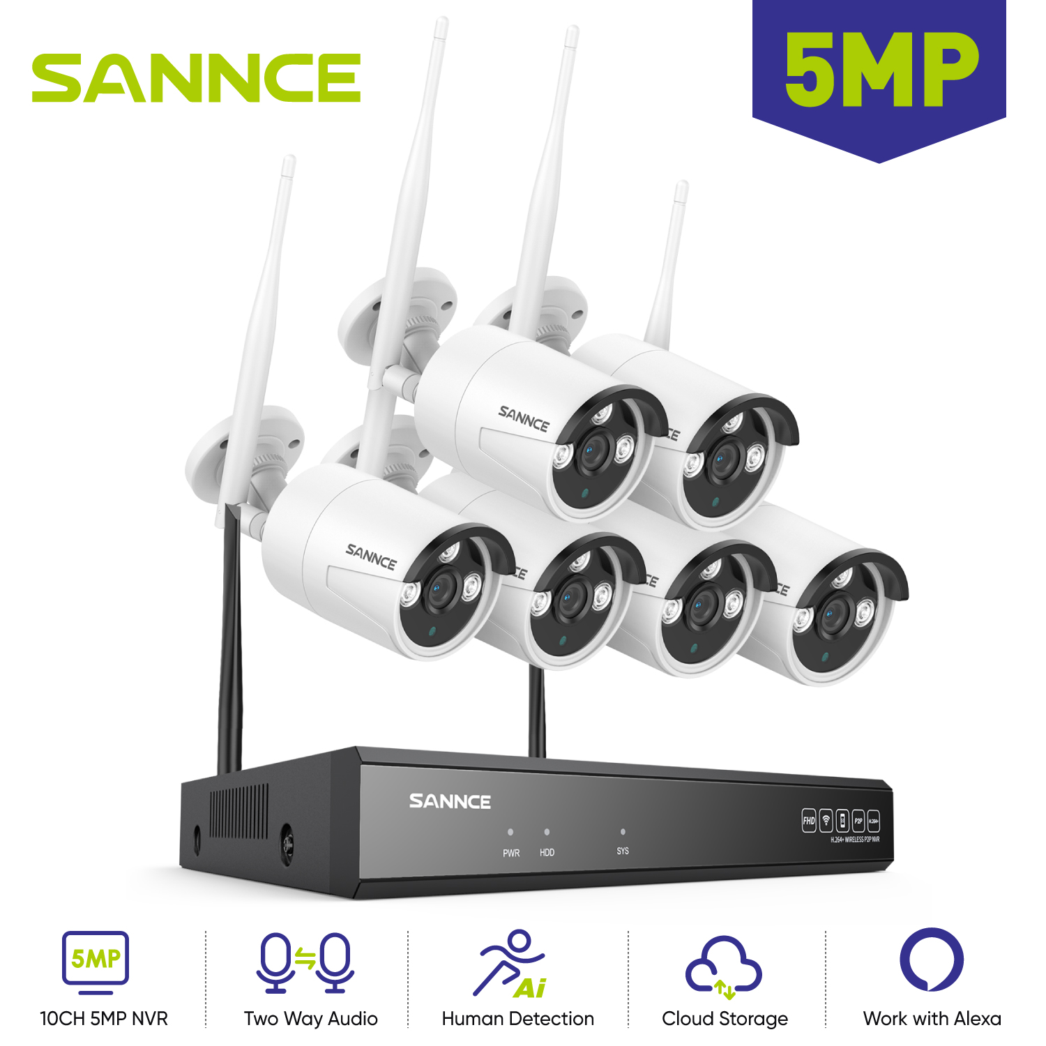 Home Security Monitor - Sannce 6pcs 5mp wifi kamera ip