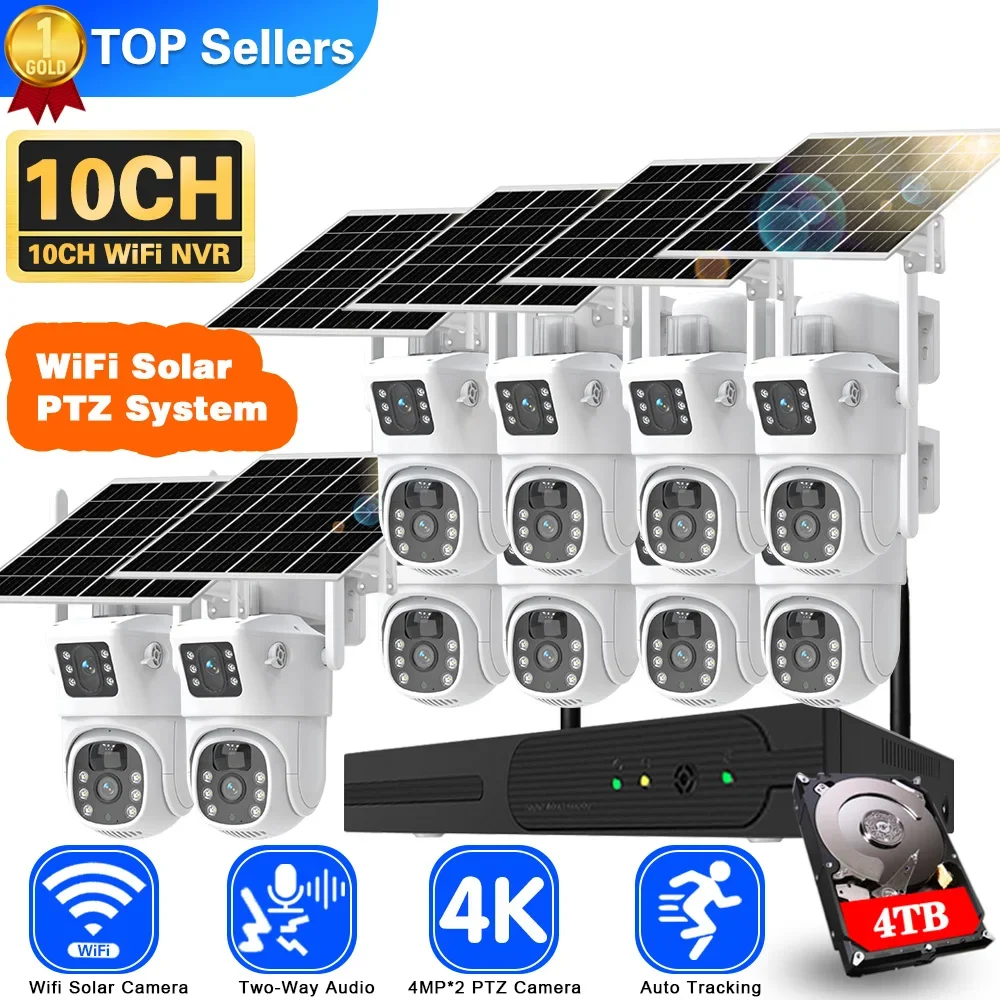 Home Security Monitor - 4k 8mp Dual Lens Wifi Solar
