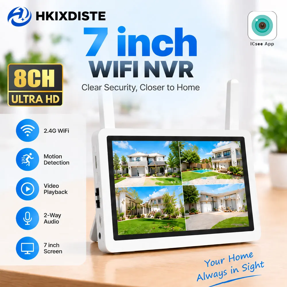 Home Security Monitoring - 7 Zoll 8CH 5MP WLAN NVR