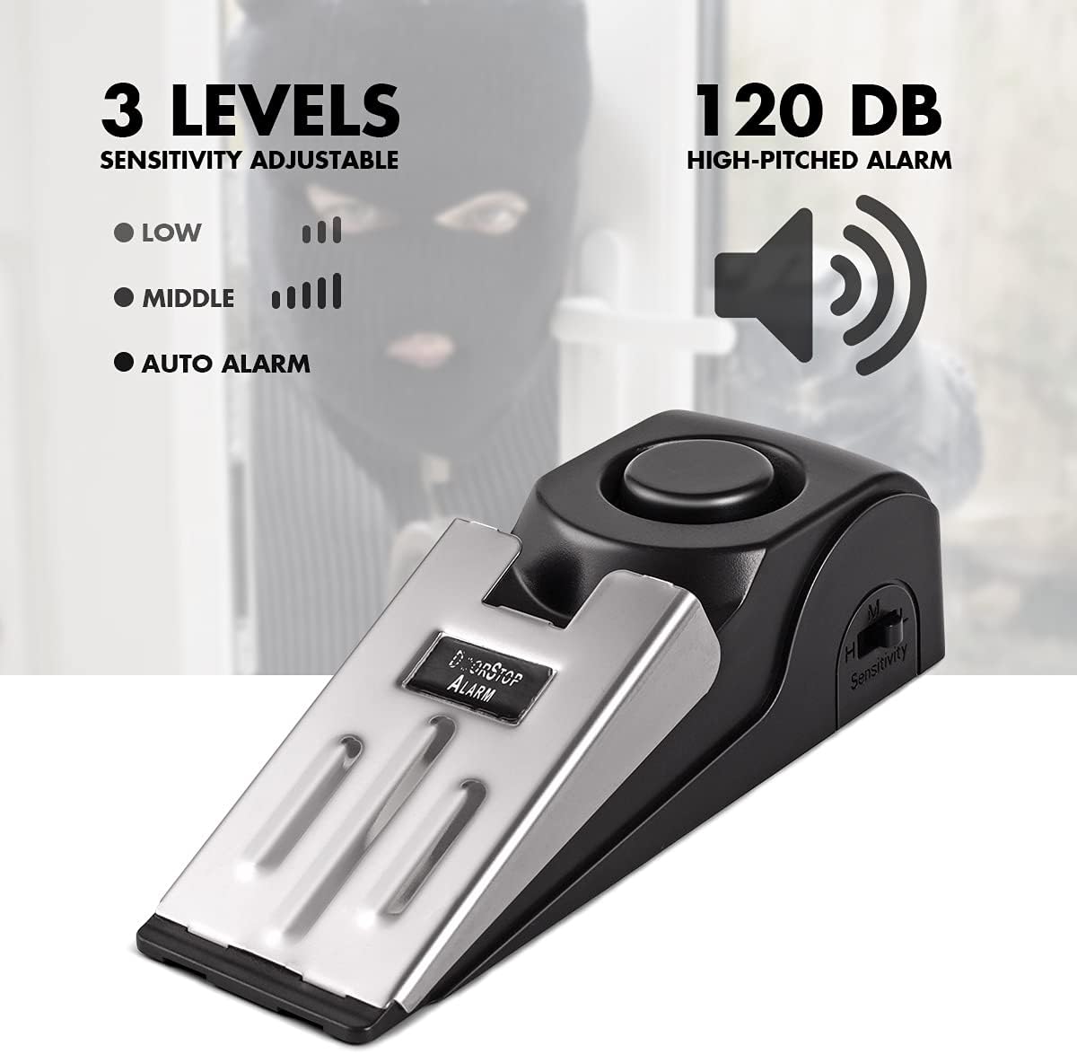 Door Wedge Alarm - Türstopper-Alarm, Türstopper mit 120 dB Sicherheitsalarm,