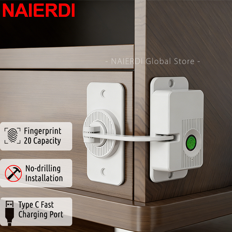 Home Security Door Reinforcement Lock - NAIERDI Fingerabdruck-Schrankschloss, elektronisch, ohne Bohren, schlüssellos,