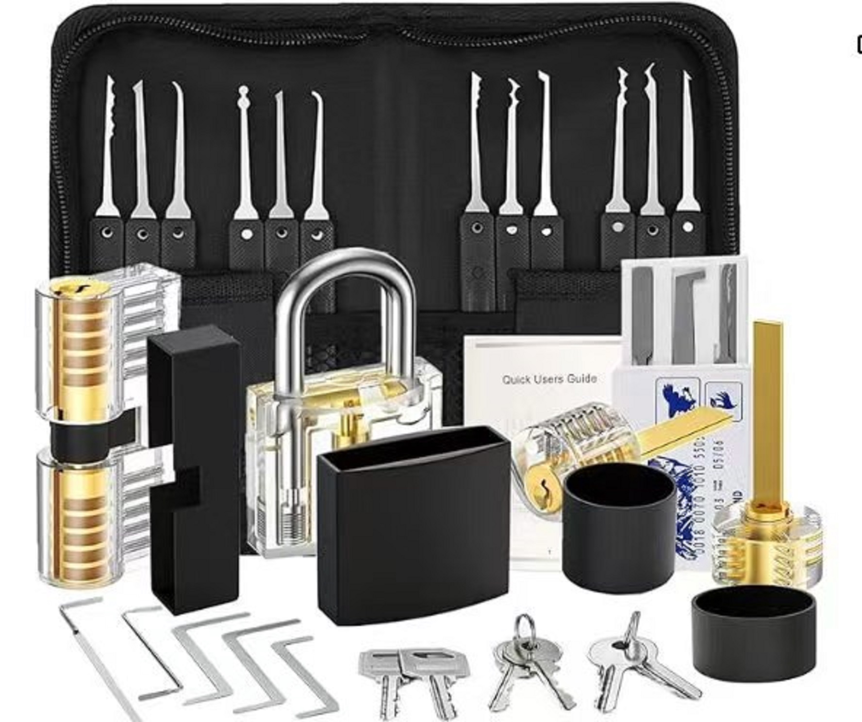 Lock Picking Set - Schlosserwerkzeuge mit Übungs-Vorhängeschloss-Set, Spannungs-Schlüssel, Werkzeug zum